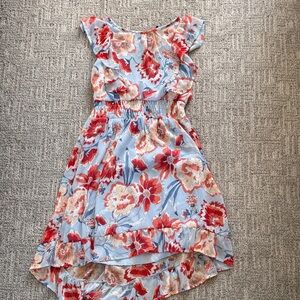 Xtraordinary Blue Floral Dress with Red & Cream Blooms